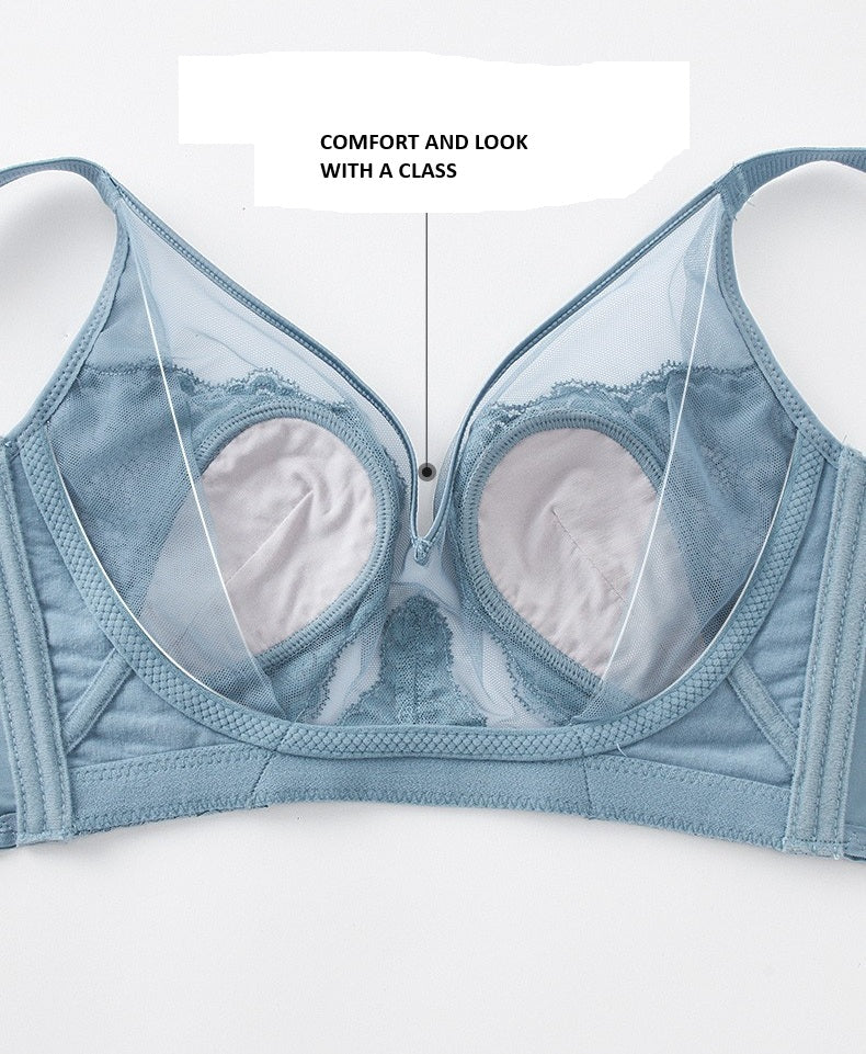 Silicone Jelly Core Crystal Cup Underwear Lace Ultra-Thin Big Breasts Showing Bunny Ears Bra Adjustable Bra