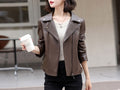 Women Classy Zip Closure Coat Style Collar Neck Fabulous Winter Leather Jacket