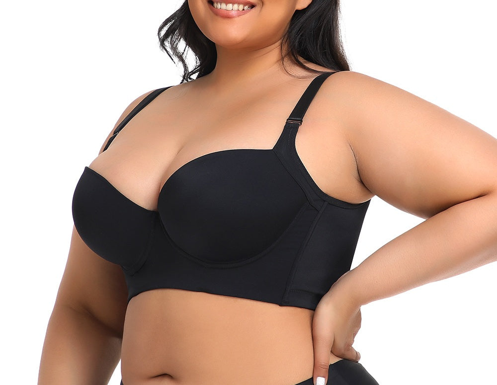 Gathered and side-breasted seamless cup vest-style body shaping back long large size sports bra three-row button