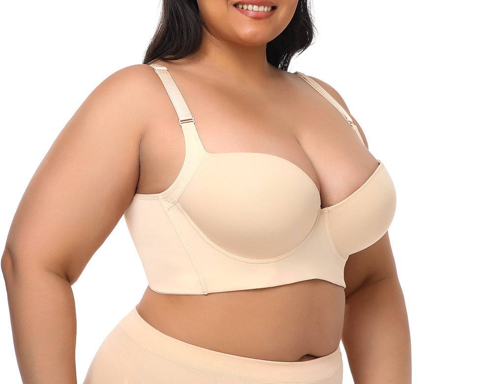 Gathered and side-breasted seamless cup vest-style body shaping back long large size sports bra three-row button