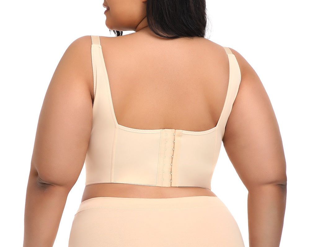 Gathered and side-breasted seamless cup vest-style body shaping back long large size sports bra three-row button