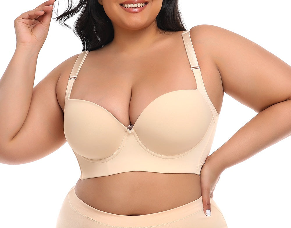 Gathered and side-breasted seamless cup vest-style body shaping back long large size sports bra three-row button