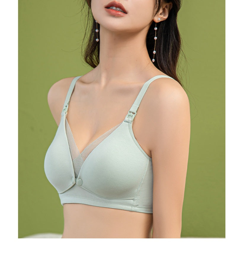 Women silk nursing bra push-up rimless front top buckle maternity underwear pregnancy feeding bra