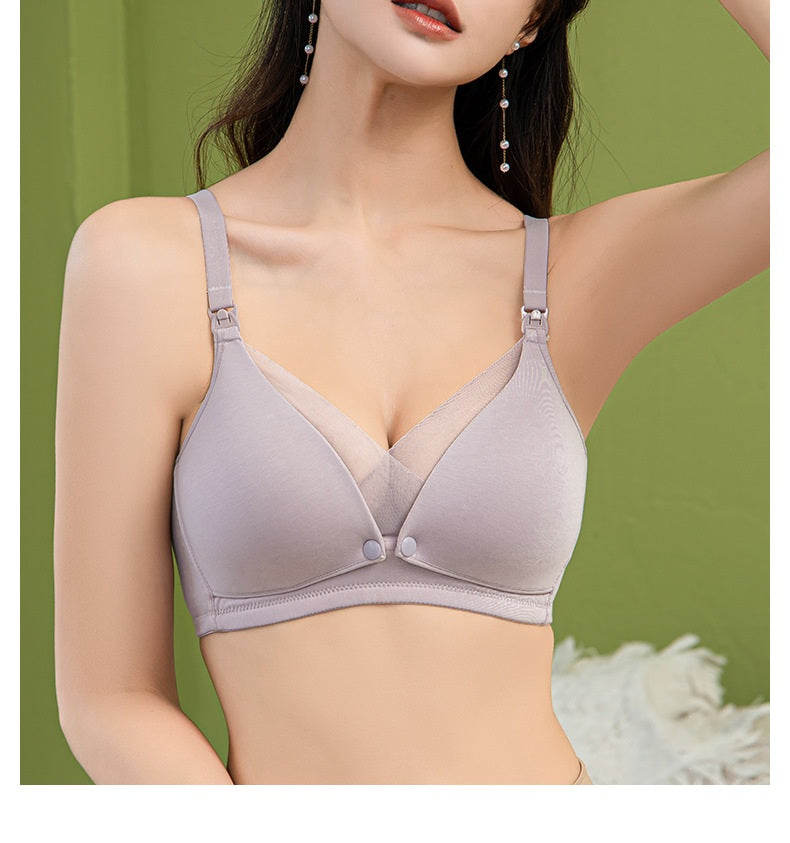 Women silk nursing bra push-up rimless front top buckle maternity underwear pregnancy feeding bra