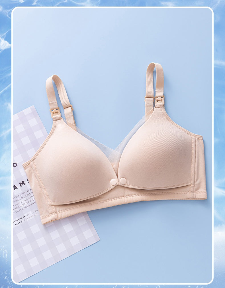 Women silk nursing bra push-up rimless front top buckle maternity underwear pregnancy feeding bra