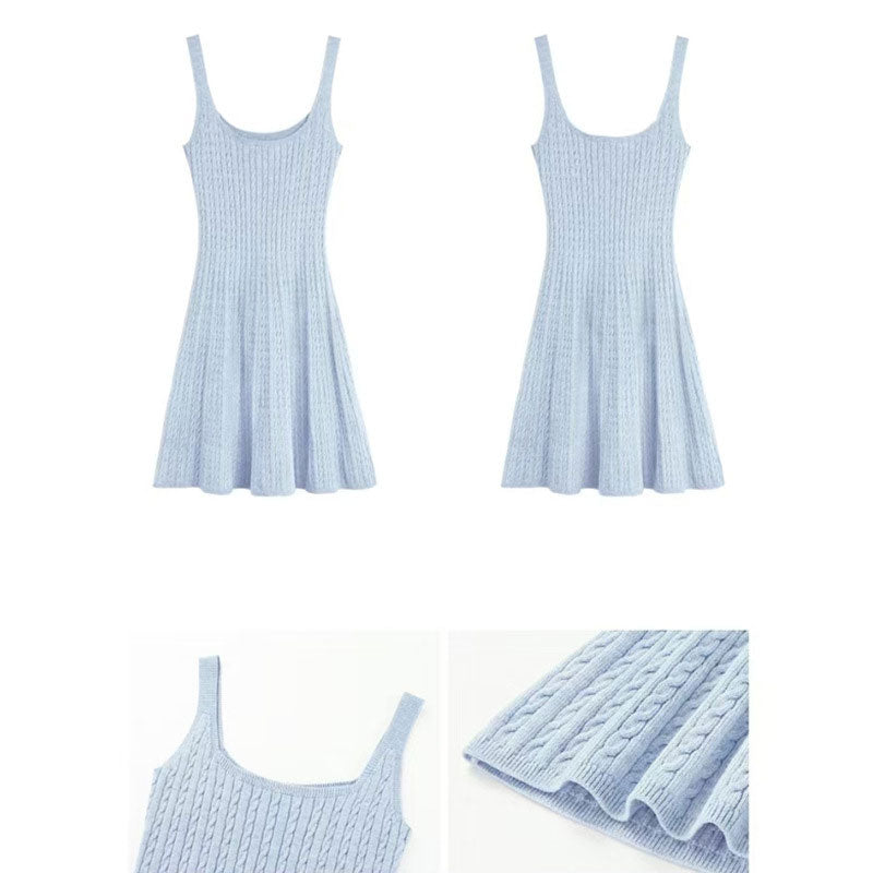 U-Neck Slim Suspender Dress Women's Twisted Knitted Short Skirt Summer New Waist Skirt