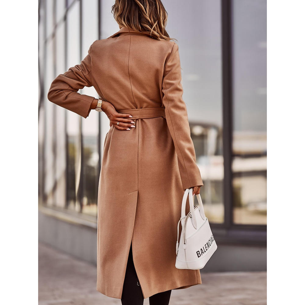 Women's Long Sleeve V-Neck Woolen Bandage Coat – Elegant Warm Casual Outerwear Tops