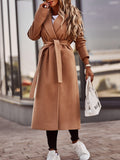 Women's Long Sleeve V-Neck Woolen Bandage Coat – Elegant Warm Casual Outerwear Tops