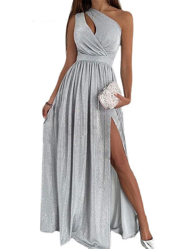 Summer Sleeveless Off-Shoulder Hollow-Out Halter Neck Slit Maxi Dress for Women – Elegant Beach & Evening Wear