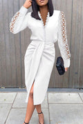 Elegant Autumn & Winter V-Neck Lace Long Sleeve Dress – Slim Fit Hip-Waist Women's Fashion