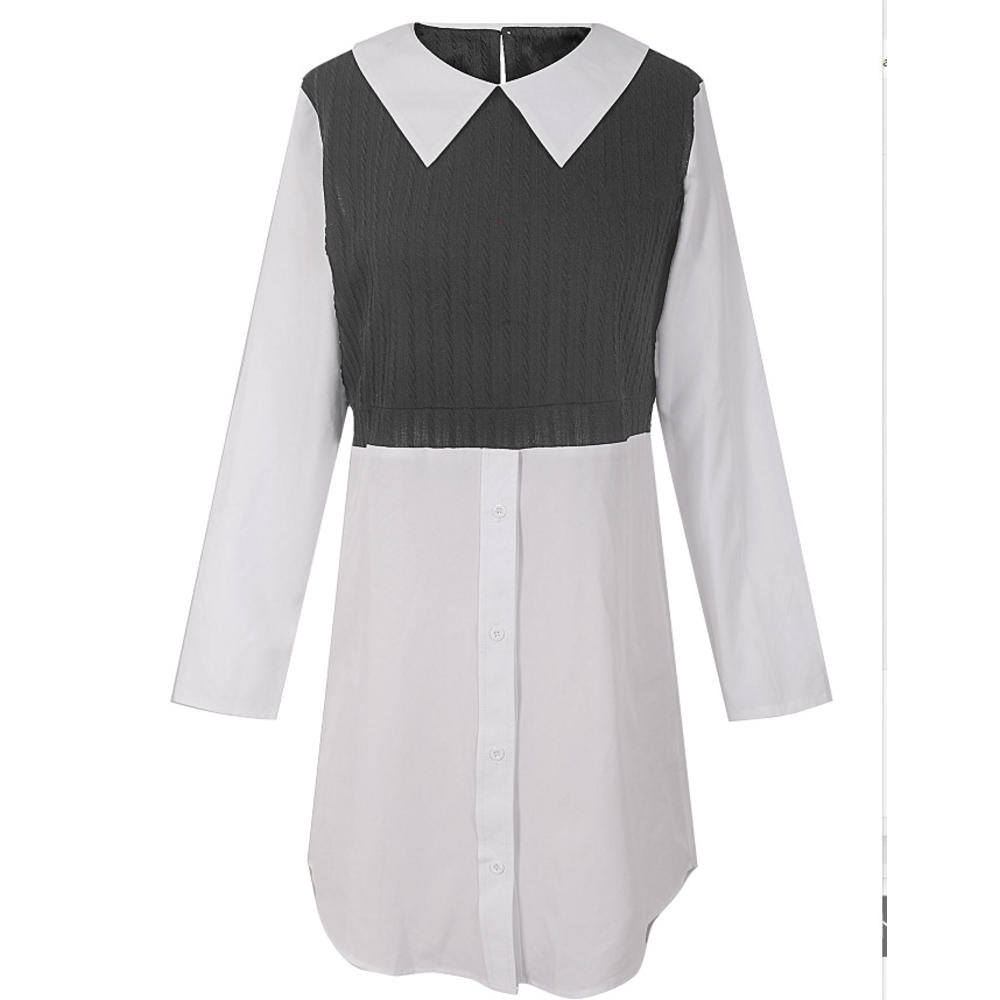 Women's Long-Sleeve V-Neck Button-Down Stitching Blouse – Elegant Casual Shirt
