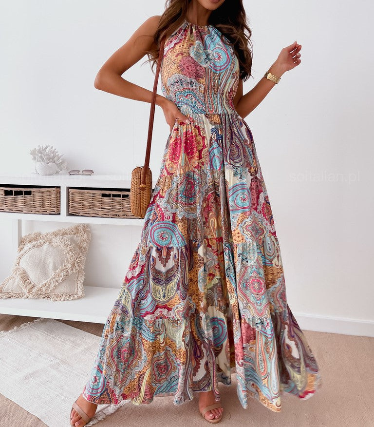 Bohemian Floral Backless Maxi Dress – Summer Long Skirt Sundress