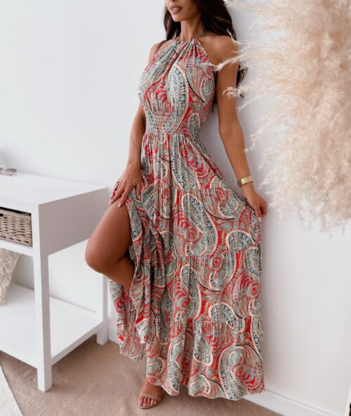 Bohemian Floral Backless Maxi Dress – Summer Long Skirt Sundress