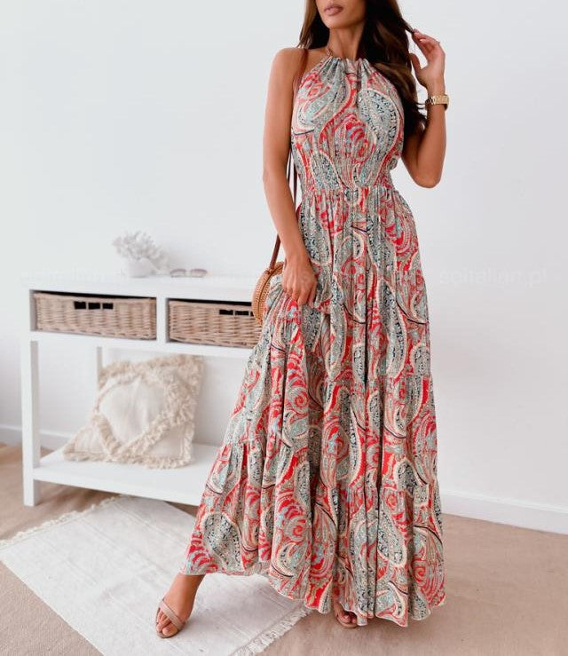 Bohemian Floral Backless Maxi Dress – Summer Long Skirt Sundress