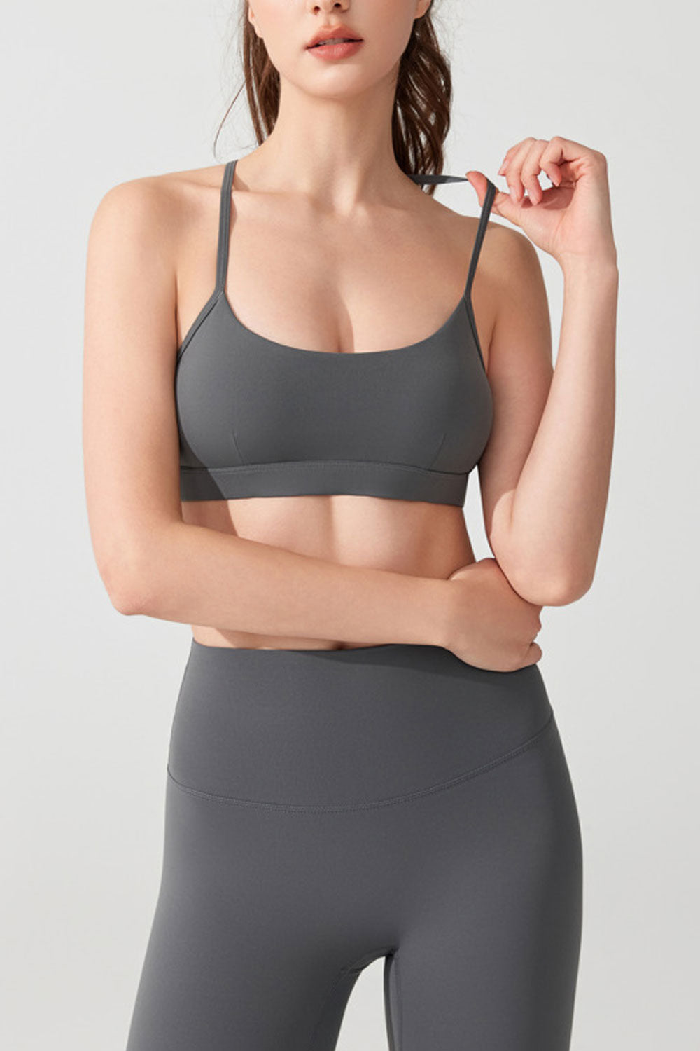 Minimalist Antibacterial Sports Bra - Adjustable Nude Yoga Top with Chest Pads & Beautiful Back Design