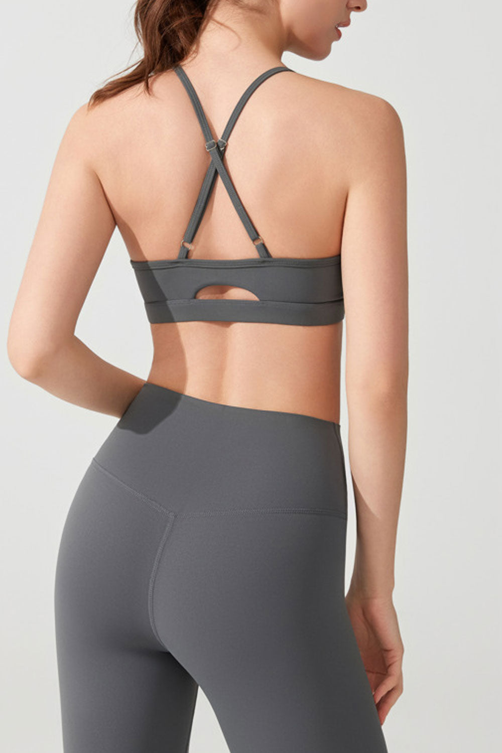 Minimalist Antibacterial Sports Bra - Adjustable Nude Yoga Top with Chest Pads & Beautiful Back Design