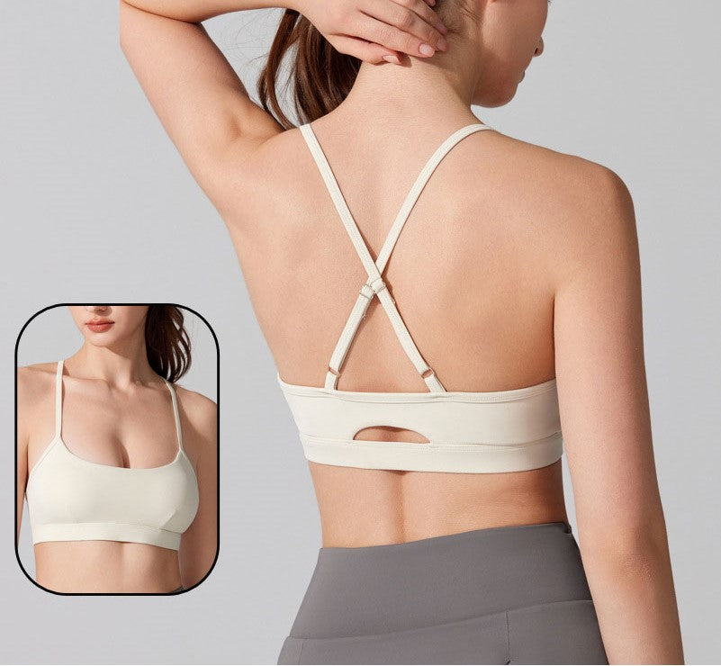 Minimalist Antibacterial Sports Bra - Adjustable Nude Yoga Top with Chest Pads & Beautiful Back Design