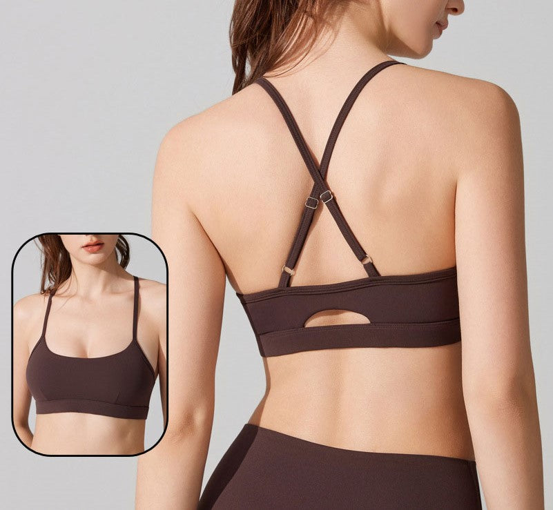 Minimalist Antibacterial Sports Bra - Adjustable Nude Yoga Top with Chest Pads & Beautiful Back Design