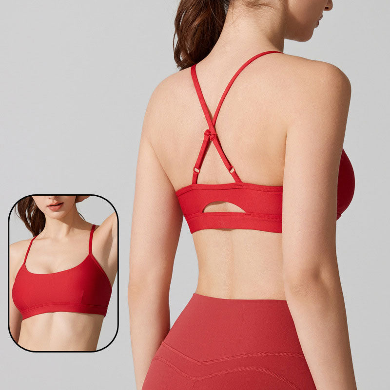 Minimalist Antibacterial Sports Bra - Adjustable Nude Yoga Top with Chest Pads & Beautiful Back Design