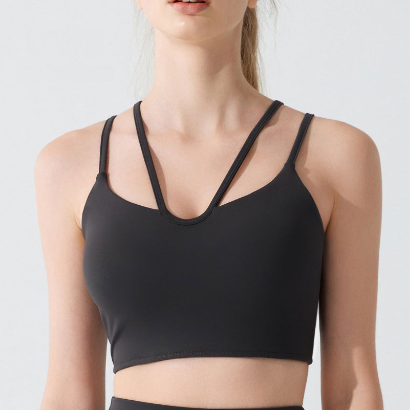 Women's Thin-Strap Sports Bra with Chest Pad - Stylish Open-Back Yoga & Running Vest for Spring/Summer
