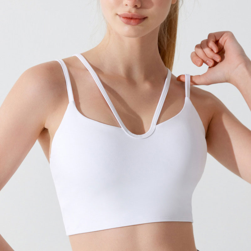 Women's Thin-Strap Sports Bra with Chest Pad - Stylish Open-Back Yoga & Running Vest for Spring/Summer