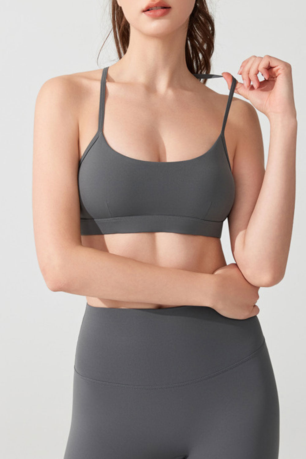 Adjustable Thin Strap Sports Bra with Chest Pad - Nude Antibacterial Yoga & Pilates Fitness Top