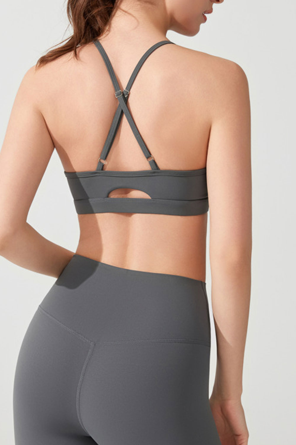 Adjustable Thin Strap Sports Bra with Chest Pad - Nude Antibacterial Yoga & Pilates Fitness Top