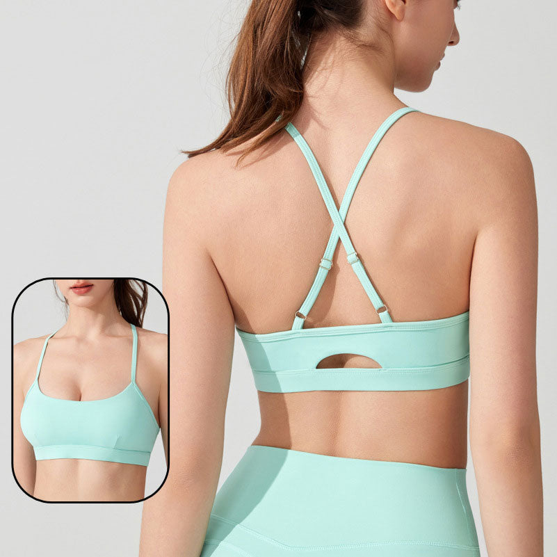 Adjustable Thin Strap Sports Bra with Chest Pad - Nude Antibacterial Yoga & Pilates Fitness Top