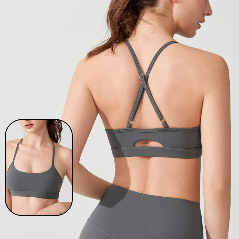 Adjustable Thin Strap Sports Bra with Chest Pad - Nude Antibacterial Yoga & Pilates Fitness Top