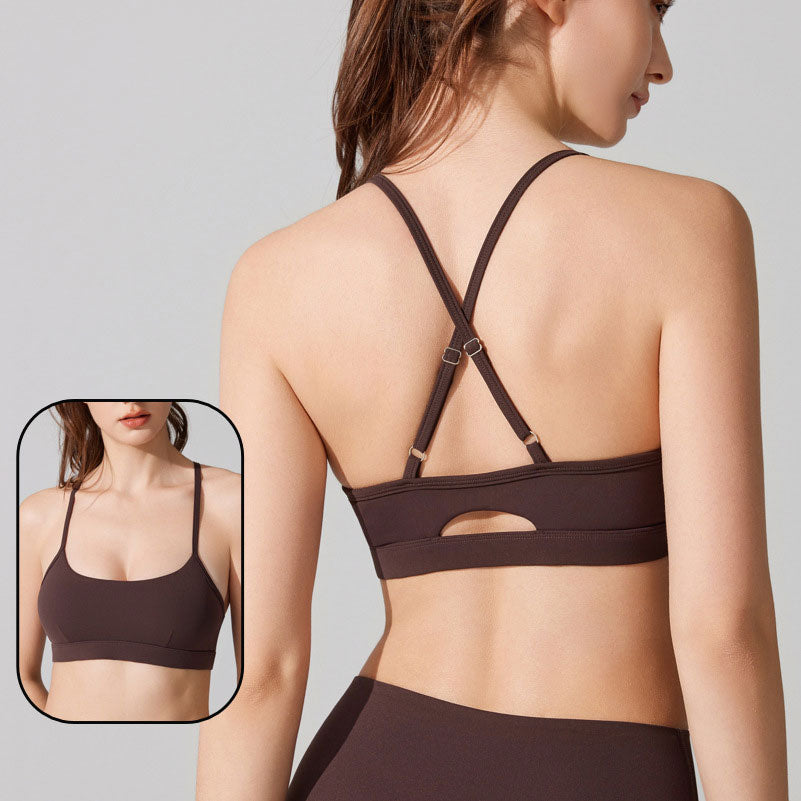Adjustable Thin Strap Sports Bra with Chest Pad - Nude Antibacterial Yoga & Pilates Fitness Top