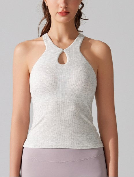 Women's Ribbed Shockproof Sports Bra - Water Drop Design, Beauty Stripe, I-Back Yoga Vest with Chest Pad