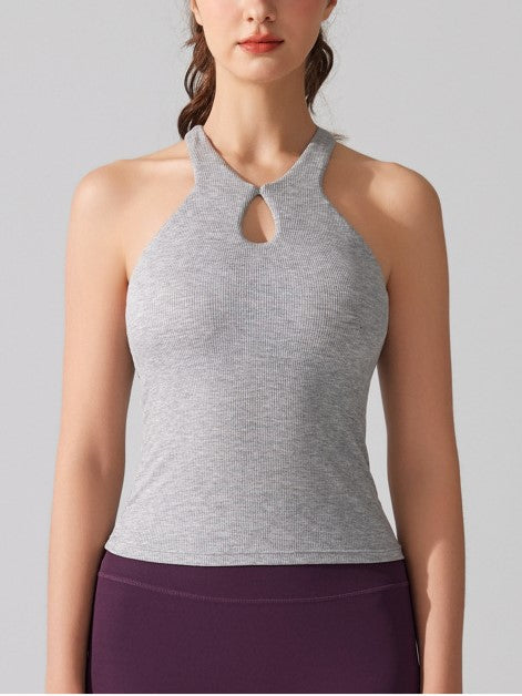 Women's Ribbed Shockproof Sports Bra - Water Drop Design, Beauty Stripe, I-Back Yoga Vest with Chest Pad