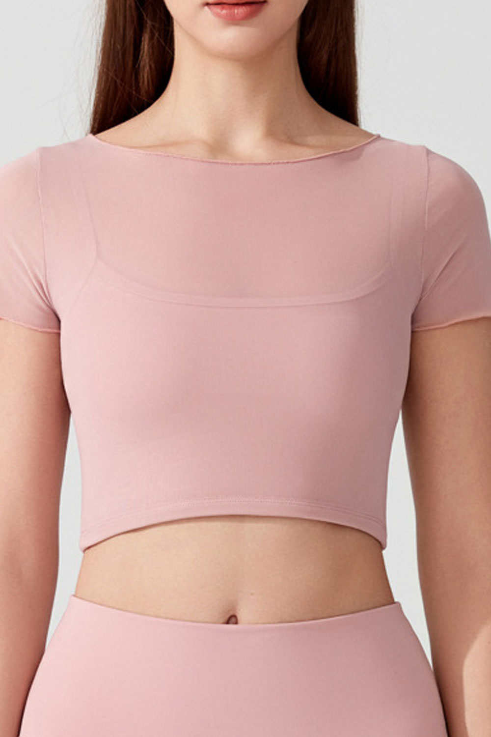 Women's Sports Yoga Suspender Vest - Mesh Panel Fake Two-Piece Short Sleeve with Built-in Chest Pad - Breathable & Skin-Friendly