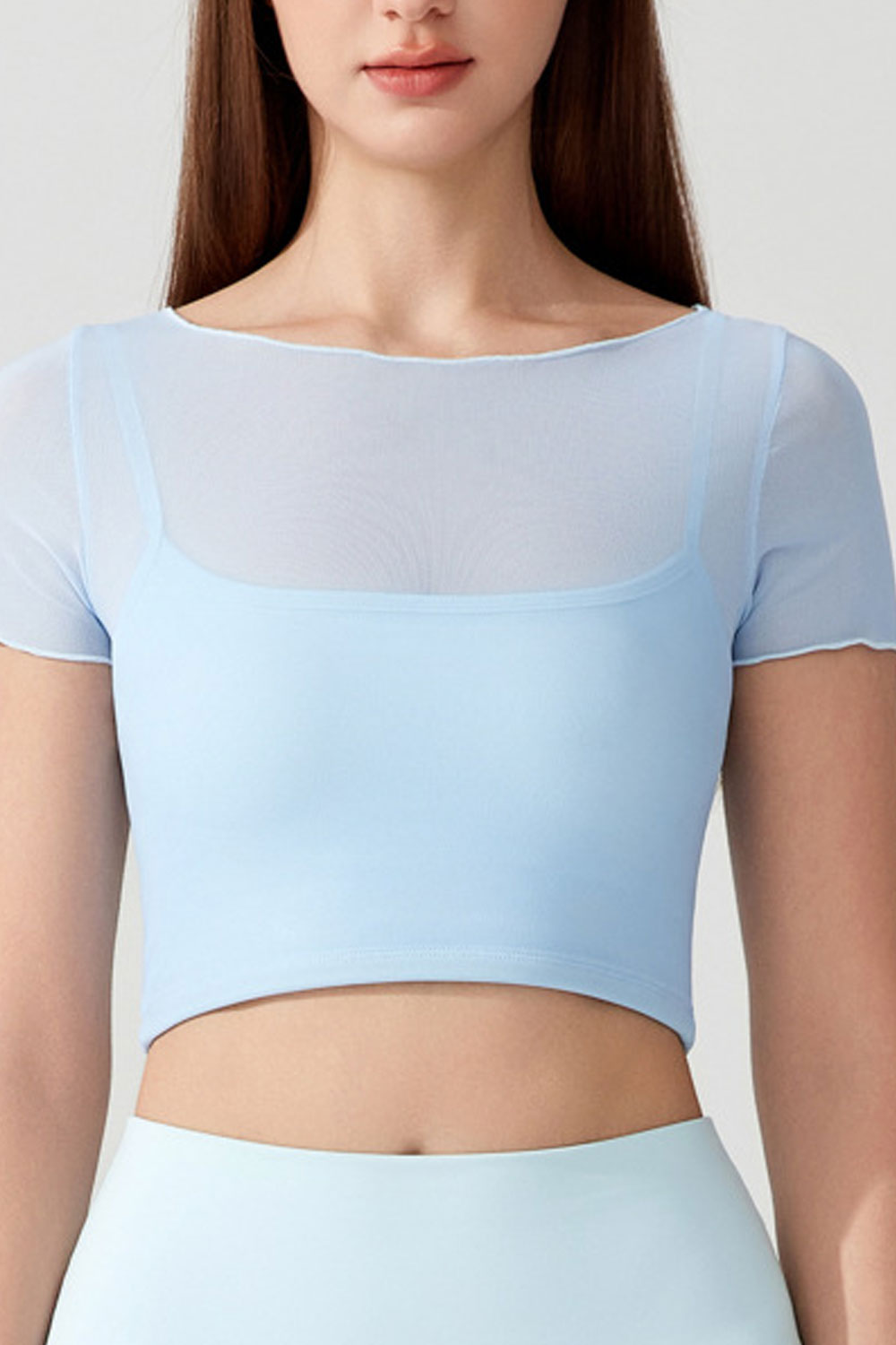 Women's Sports Yoga Suspender Vest - Mesh Panel Fake Two-Piece Short Sleeve with Built-in Chest Pad - Breathable & Skin-Friendly