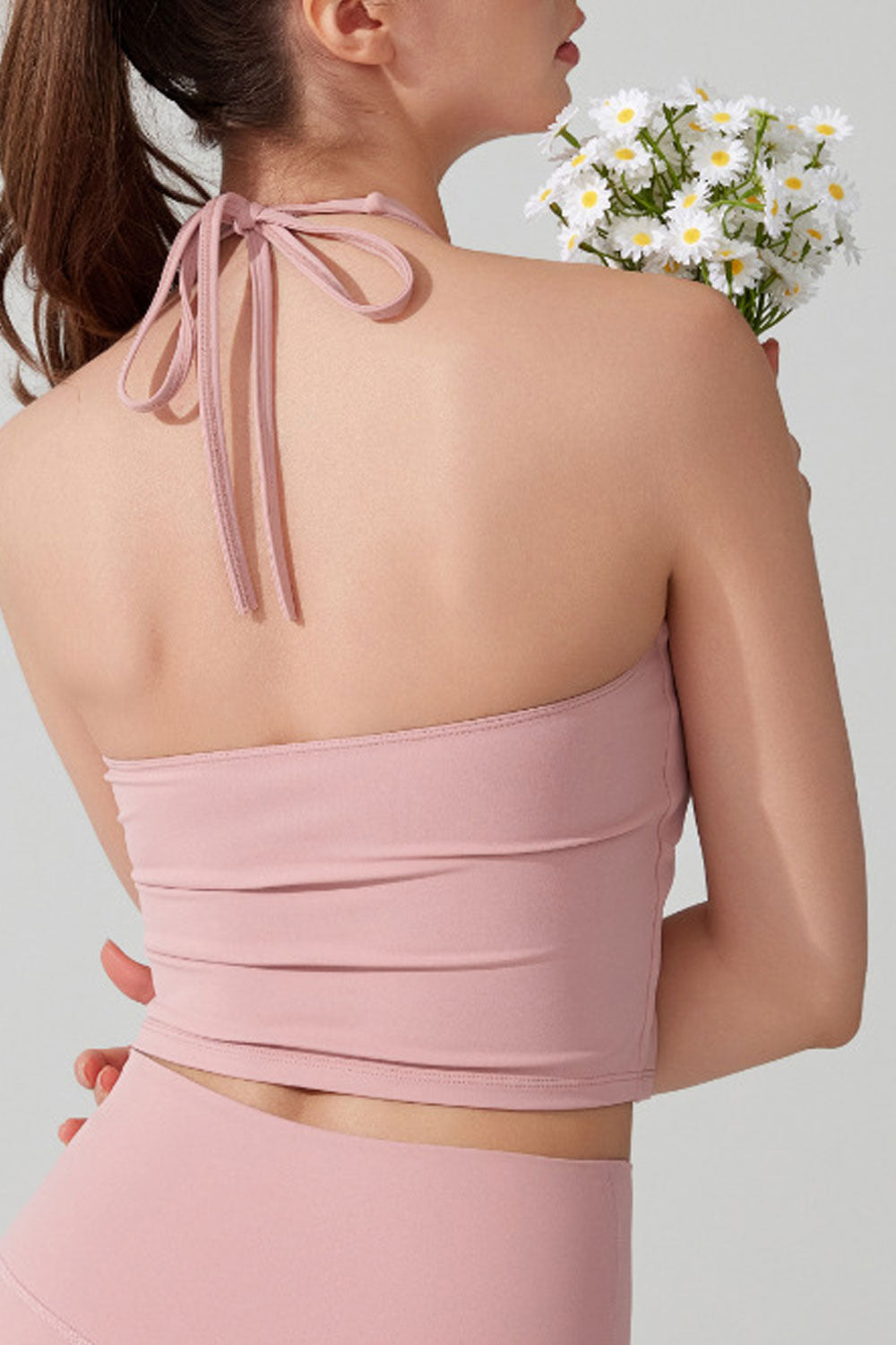 Women's Halter Neck Backless Yoga Vest - Slim Fit One-Piece Cup Crop Top for Summer Outerwear
