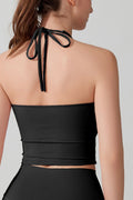 Women's Halter Neck Backless Yoga Vest - Slim Fit One-Piece Cup Crop Top for Summer Outerwear