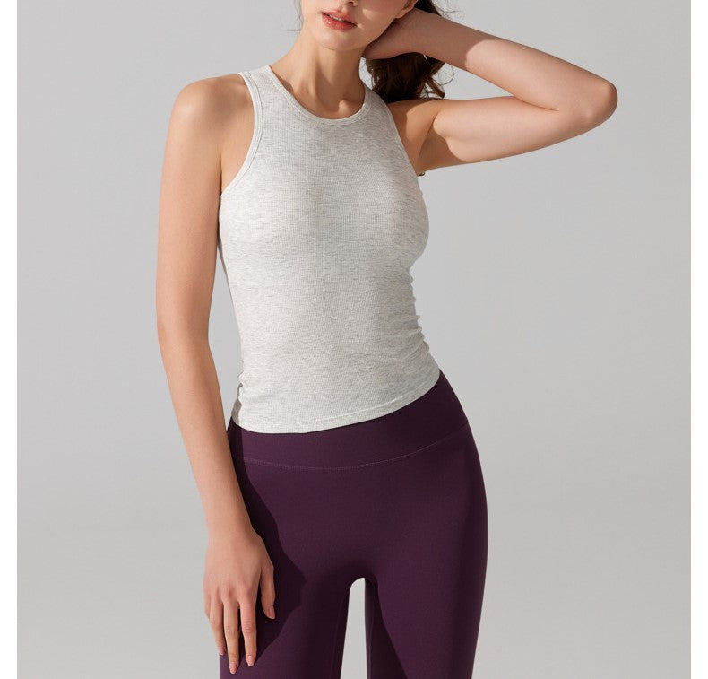 Women's Shockproof Threaded Yoga Vest - Sleeveless Fitness Top with Chest Pad, Nude Sportswear for Running & Training