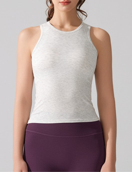 Women's Shockproof Threaded Yoga Vest - Sleeveless Fitness Top with Chest Pad, Nude Sportswear for Running & Training