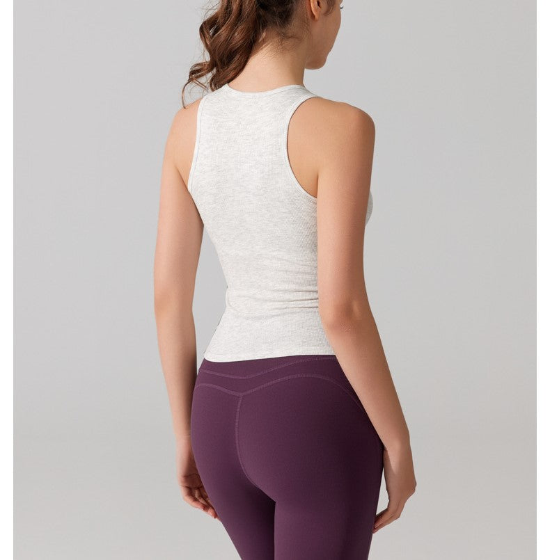 Women's Shockproof Threaded Yoga Vest - Sleeveless Fitness Top with Chest Pad, Nude Sportswear for Running & Training
