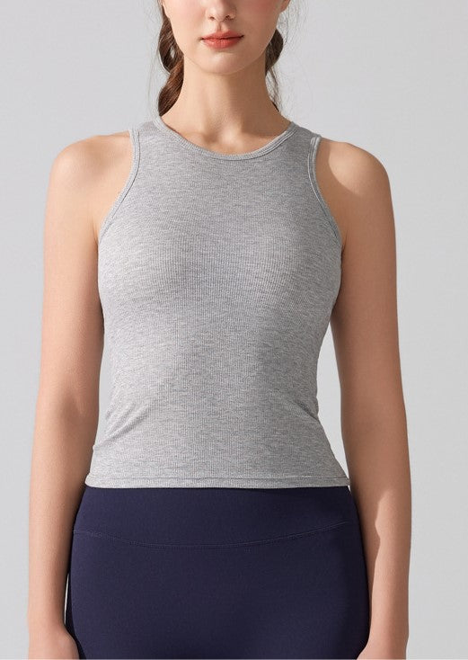 Women's Shockproof Threaded Yoga Vest - Sleeveless Fitness Top with Chest Pad, Nude Sportswear for Running & Training
