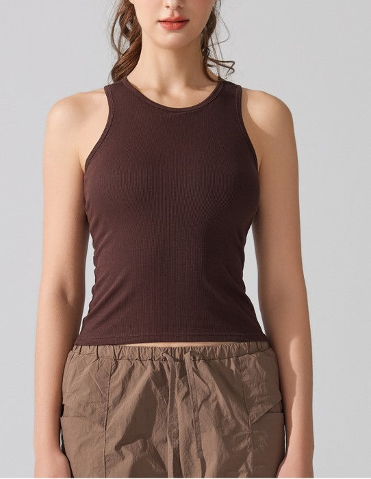 Women's Shockproof Threaded Yoga Vest - Sleeveless Fitness Top with Chest Pad, Nude Sportswear for Running & Training