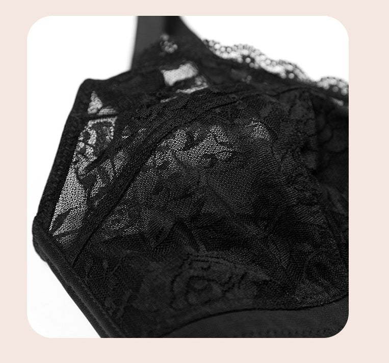 Women’s No-Wire Lace Bra – Thin, Lightweight, Large Cup, B–E Cups, Comfortable & Breathable Underwear