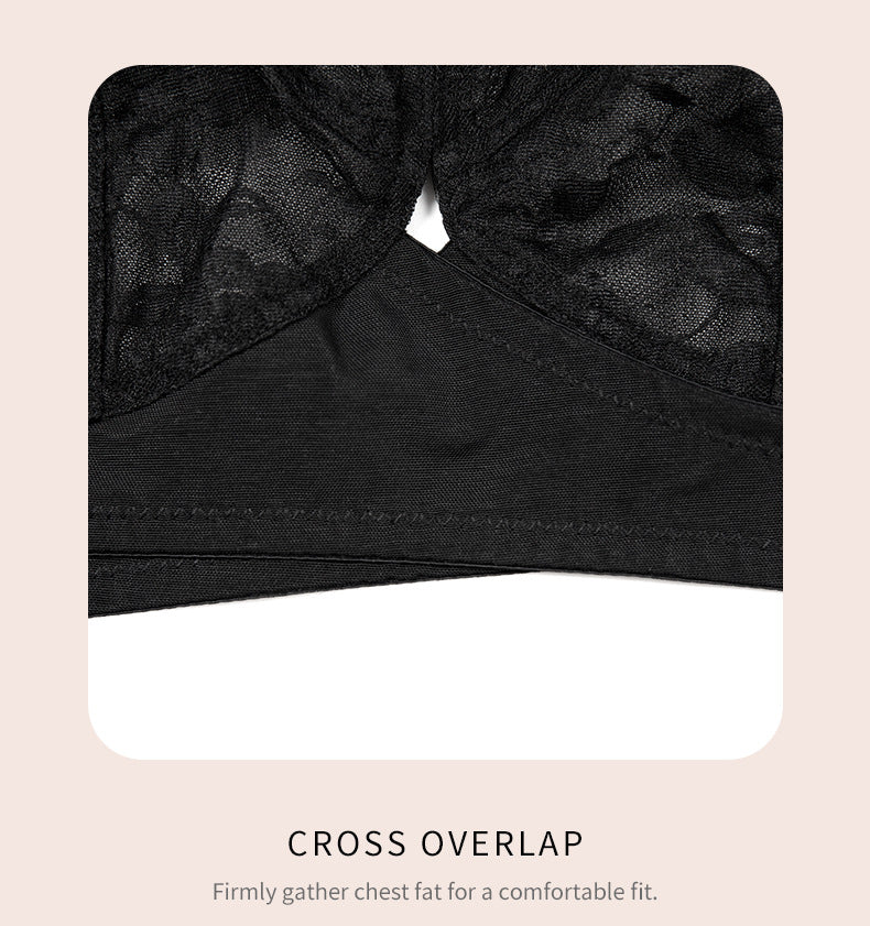 Women’s No-Wire Lace Bra – Thin, Lightweight, Large Cup, B–E Cups, Comfortable & Breathable Underwear