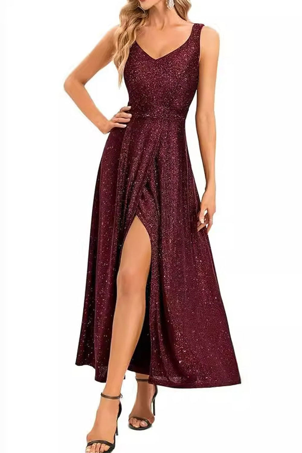 Elegant Women's Long Slit V-Neck Evening Dress Formal Prom,Cocktail Party &Wedding Gown