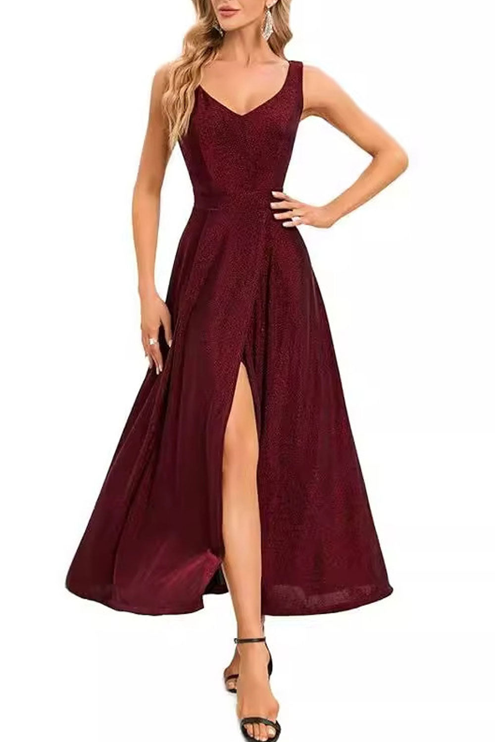 Elegant Women's Long Slit V-Neck Evening Dress Formal Prom,Cocktail Party &Wedding Gown