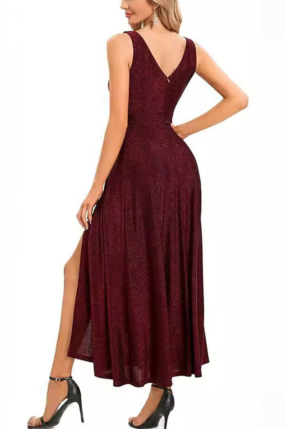 Elegant Women's Long Slit V-Neck Evening Dress Formal Prom,Cocktail Party &Wedding Gown