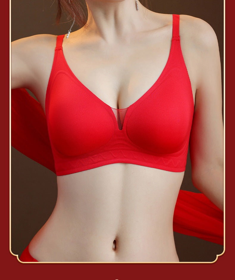 Women Cup Big Red Underwear Wedding Red Bra Seamless Push-up Comfortable Bra
