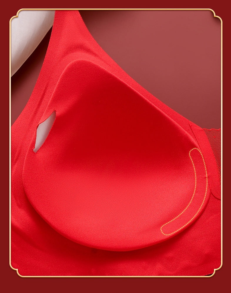 Women Cup Big Red Underwear Wedding Red Bra Seamless Push-up Comfortable Bra