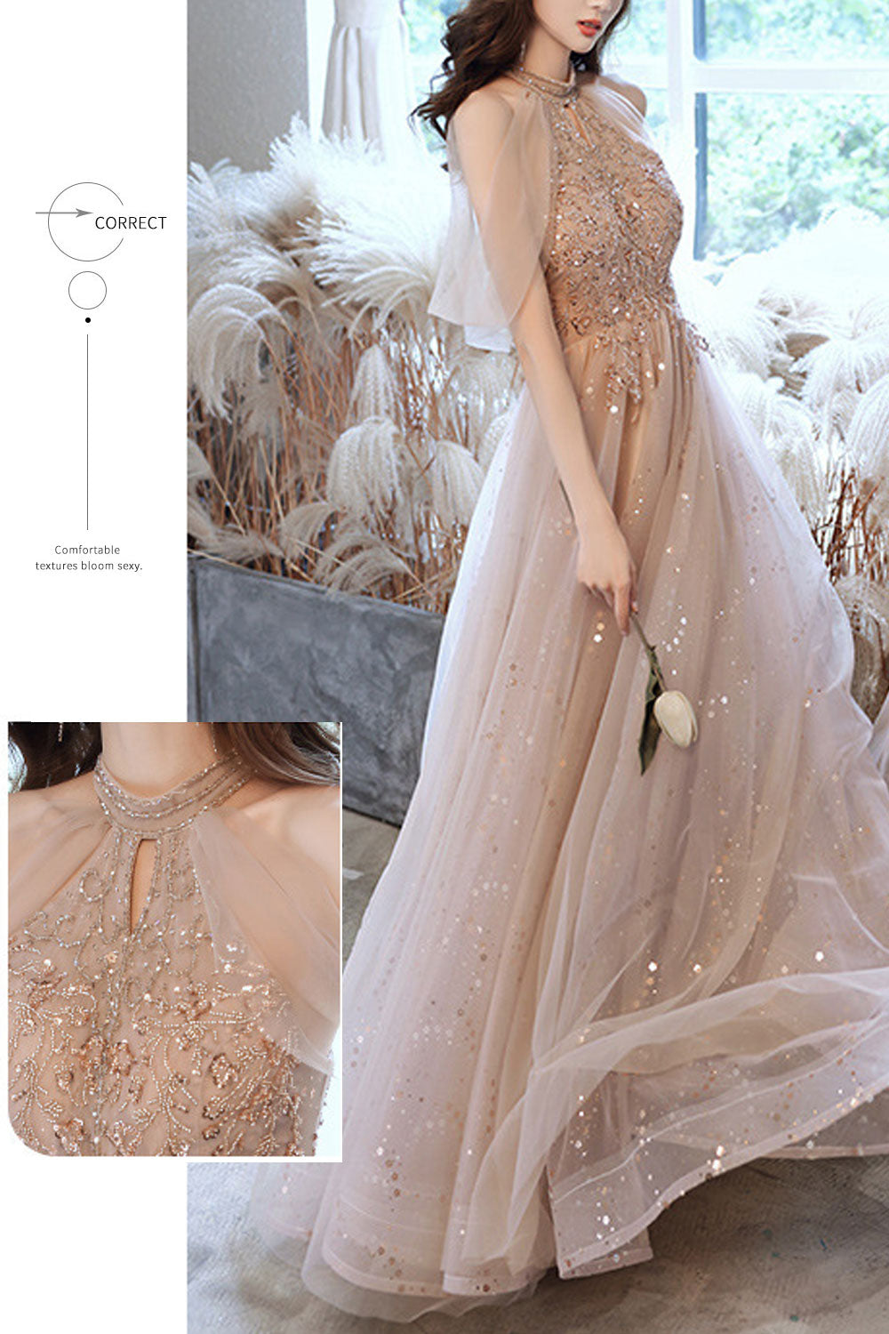 Elegant Champagne Evening Dress – 2025 Spring Banquet Collection | Sophisticated Bridesmaid & Host Gown
