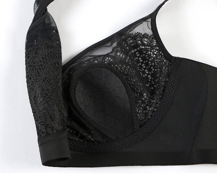 Women Crystal Cup Bra Ultra-Thin Sponge-Free Wire-Free Lace Bunny Ears Large Breasts Slim Adjustable Bra
